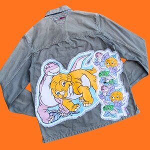 SOLD Handmade, Upcycled Land Before Time Tommy Jeans Green Denim Jacket Size M